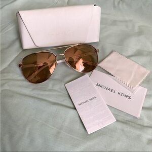 Michael Kors Women’s Rose Gold Aviator Sunglasses - Pink/Bronze Lenses